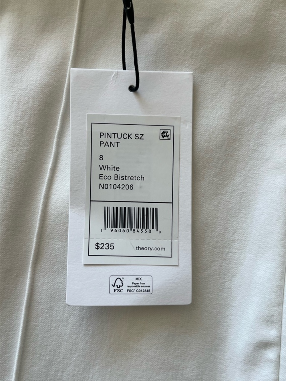 Theory Pintuck Slim Pant Stretch White NWT 8 - Picture 4 of 4